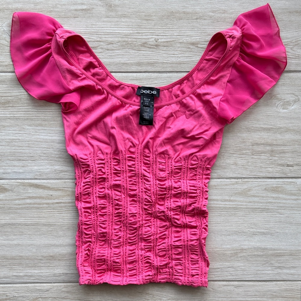 Bebe Fuchsia Ruched Blouse